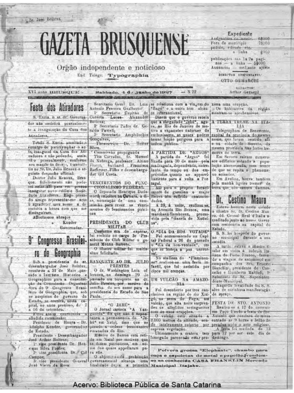 Gazeta Brusquense - Edição 22 - 04/06/1924